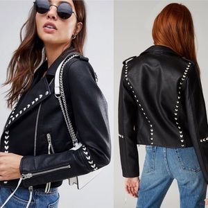 Whipstitched Faux Leather Moto Jacket NEVER WORN